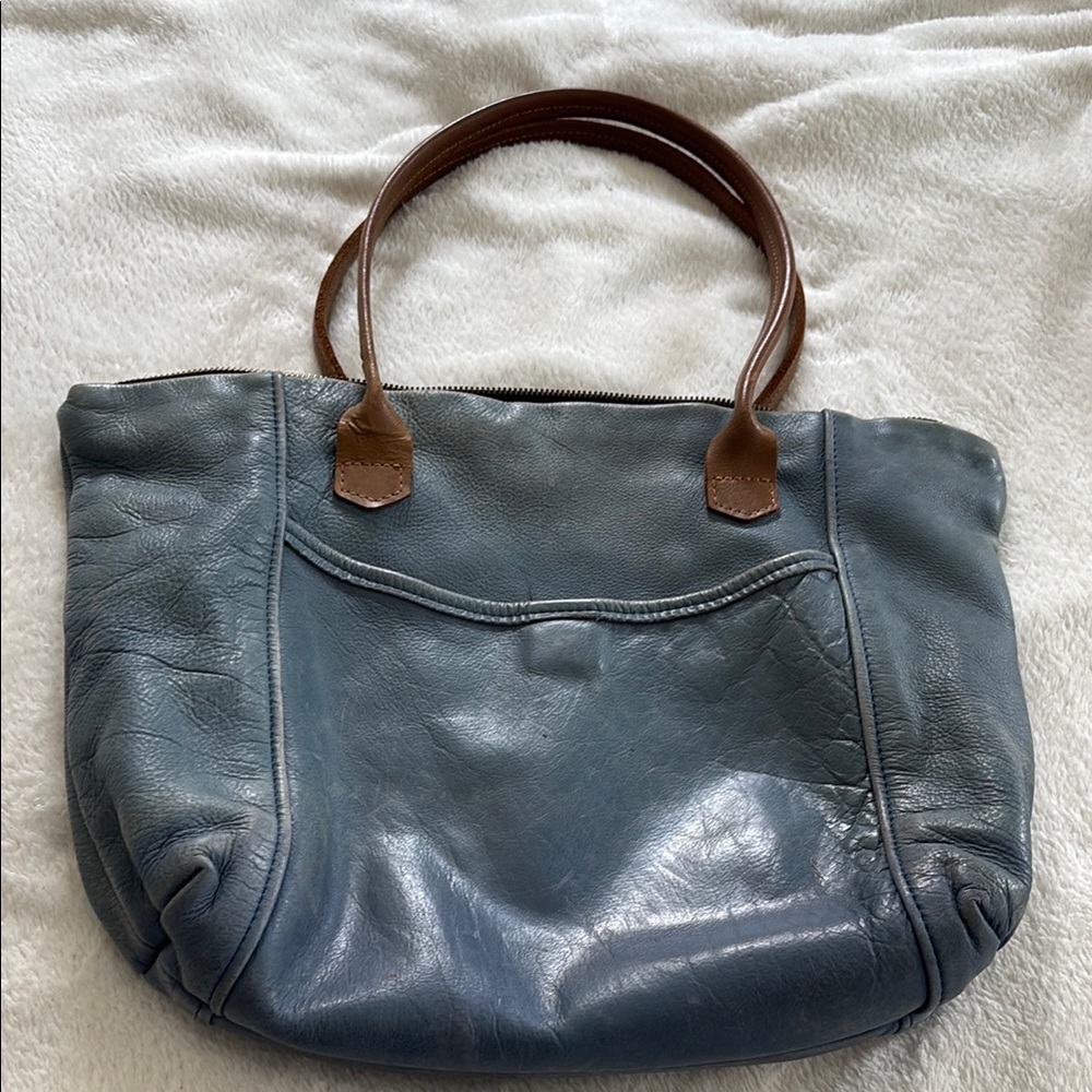 Elegant Blue Leather Tote Bag